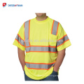 Meistverkaufte Hallo-Vis Gelb Arbeit T-shirts 100% Polyester Birdseye Mesh Rundhals Sicherheit T-Shirts Mit 2-Ton Reflektierende Streifen
